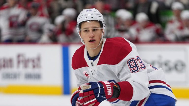 Montreal Canadiens right wing Ivan Demidov (93) plays against the Detroit Red Wings in the first period of an NHL hockey game Thursday, Oct. 9, 2025, in Detroit. (Paul Sancya/AP)