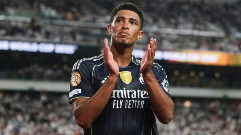 Real Madrid's Jude Bellingham reacts to fans as he leaves the field during the Club World Cup Group H soccer match between Salzburg and Real Madrid in Philadelphia, Thursday, June 26, 2025. (Matt Slocum/AP)
