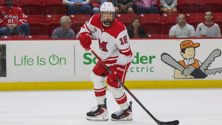 Miami RedHawks forward Ilia Morozov. (Liv Kakabeeke/Miami Athletics)