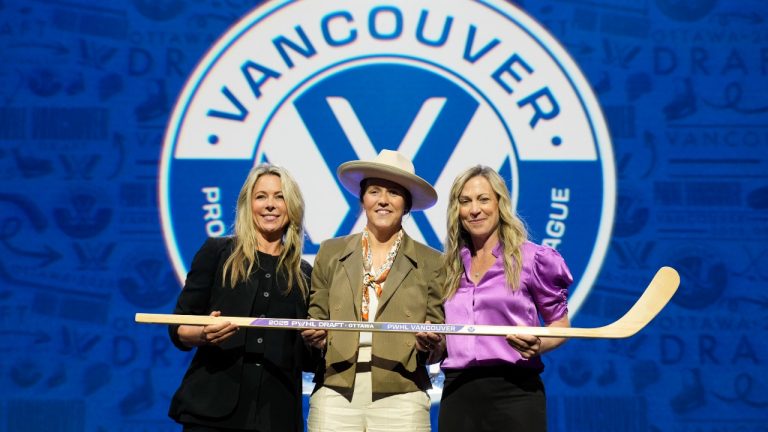 PWHL Vancouver select forward Michelle Karvinen during the first round of PWHL draft in Ottawa, Tuesday June 24, 2025. (Adrian Wyld/CP)