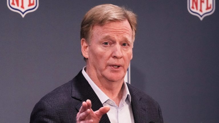 NFL Commissioner Roger Goodell speaks at a news conference during the NFL owners meetings, Wednesday, Oct. 22, 2025, in New York. (Richard Drew/AP)