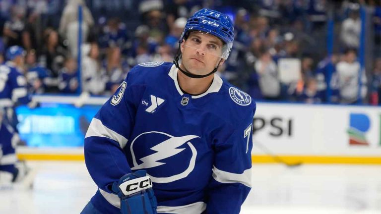 Tampa Bay Lightning left wing Conor Sheary skates before an NHL preseason hockey. (Chris O'Meara/AP)