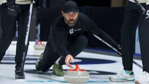 USA’s Team Jared Allen sliding out while making his GSOC debut against Scotland’s Team Ross Whyte at the KIOTI GSOC Tahoe event on Tuesday Nov. 4, 2025, in Stateline, Nev. (Anil Mungal/TCG)