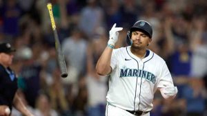 Seattle Mariners first baseman Josh Naylor hits a two RBI home run off Chicago White Sox pitcher Bryan Hudson during the seventh inning of a baseball game, Tuesday, Aug. 5, 2025, in Seattle. (John Froschauer/AP)