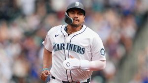 Seattle Mariners' Josh Naylor jogs the base path against the San Diego Padres during a game Wednesday, Aug. 27, 2025, in Seattle. (Lindsey Wasson/AP)