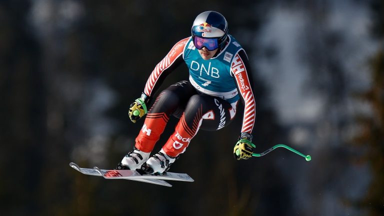 Canada's James Crawford speeds down the course during an alpine ski, men's World Cup downhill, in Kvitfjell, Norway, Friday, March 7, 2025. (Gabriele Facciotti/AP)