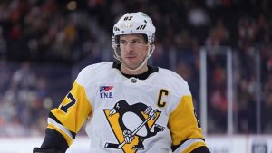 Pittsburgh Penguins' Sidney Crosby plays during an NHL hockey game, Tuesday, Oct. 28, 2025, in Philadelphia. (Matt Slocum/AP)