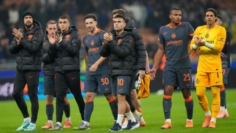 Inter Milan's Players celebrate after winning the Champions League opening phase soccer match between Inter Milan and Kairat Almaty in Milan, Italy, Wednesday, Nov. 5, 2025. (Luca Bruno/AP)