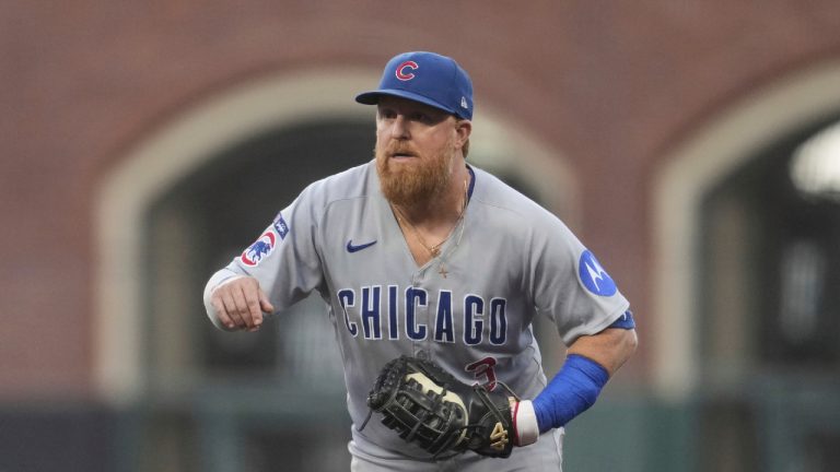 Chicago Cubs first baseman Justin Turner during a baseball game against the San Francisco Giants in San Francisco, Wednesday, Aug. 27, 2025. (Jeff Chiu/AP)