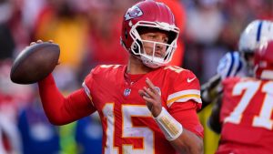 Kansas City Chiefs quarterback Patrick Mahomes throws against the Indianapolis Colts during the second half of an NFL game Sunday, Nov. 23, 2025, in Kansas City, Mo. (Charlie Riedel/AP)