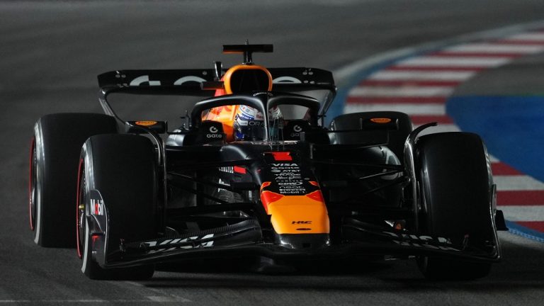 Red Bull driver Max Verstappen of the Netherlands drives during the Formula One Las Vegas Grand Prix auto race, Saturday, Nov. 22, 2025 in Las Vegas. (Eric Gay/AP)