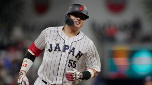 Japan third baseman Munetaka Murakami (55) runs the bases after hitting a home run during the second inning of a World Baseball Classic game against U.S., Tuesday, March 21, 2023, in Miami. (Marta Lavandier/AP)