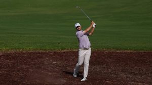 Nicolai Højgaard of Denmark plays his second shot on the 8th hole during the second round of World Tour Golf Championship at Jumeirah Golf Estates, in Dubai, United Arab Emirates, Friday, Nov. 14, 2025. (Altaf Qadri/AP)