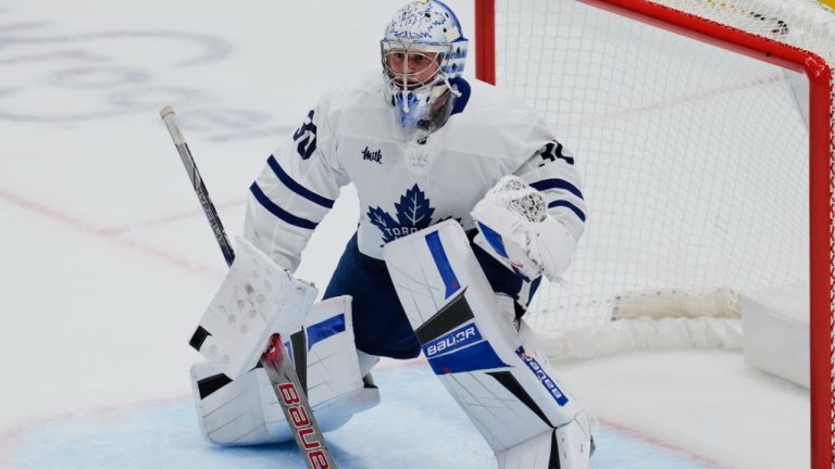 Toronto Maple Leafs goaltender Cayden Primeau during an NHL game against the Columbus Blue Jackets in Columbus, Wednesday, Oct. 29, 2025. (AP/Sue Ogrocki)