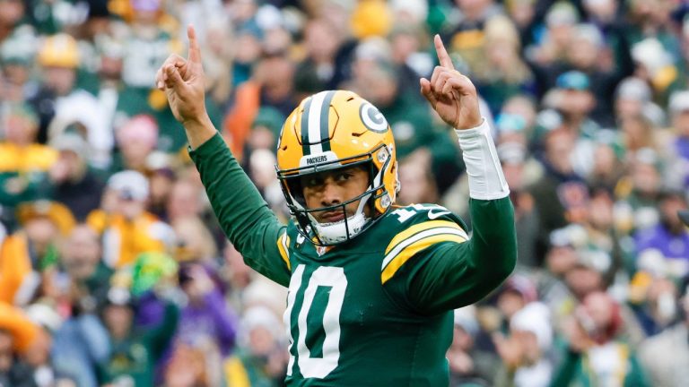 Green Bay Packers quarterback Jordan Love reacts to a touchdown during an NFL game against the Minnesota Vikings, Sunday, Nov. 23, 2025, in Green Bay, Wis. (Jeffrey Phelps/AP)
