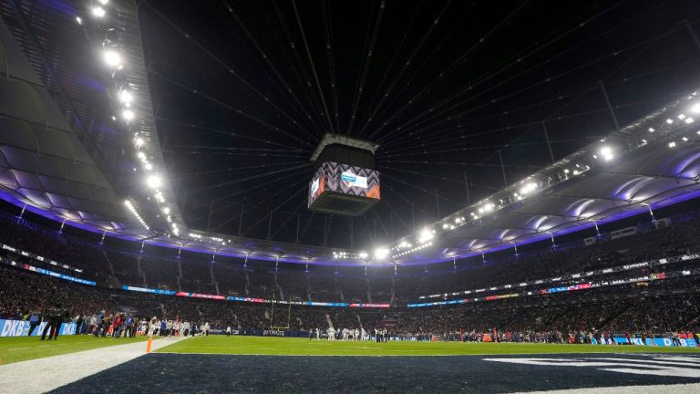 A general overall interior view as Indianapolis Colts take on the New England Patriots during an NFL football game at Deutsche Bank Park Stadium in Frankfurt, Germany, Nov. 12, 2023. (Via CP)