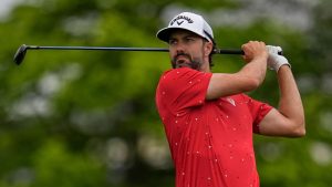 Adam Hadwin hits from the 10th tee during the first round of the 3M Open golf tournament at the Tournament Players Club Thursday, July 24, 2025, in Blaine, Minn. (Abbie Parr/AP)