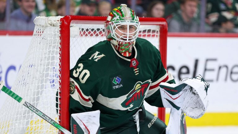 Minnesota Wild goaltender Jesper Wallstedt defends his net against the Anaheim Ducks during the second period, Saturday, Nov. 15, 2025, in St. Paul, Minn. (Matt Krohn/AP)
