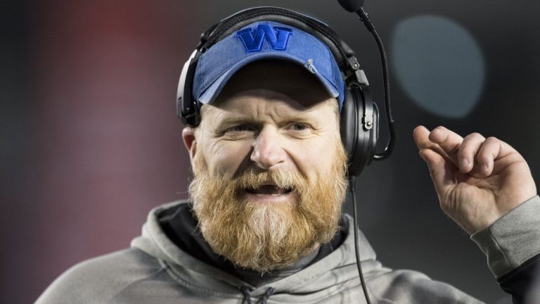 Winnipeg Blue Bombers head coach Mike O'Shea looks on during the second half of the 107th Grey Cup against the Hamilton Tiger-Cats in Calgary, Alta., Sunday, November 24, 2019. (THE CANADIAN PRESS/Frank Gunn)