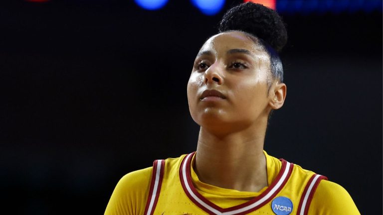 Southern California guard JuJu Watkins looks on before shooting a free throw during the first half against Mississippi State in the second round of the NCAA basketball tournament Monday, March 24, 2025, in Los Angeles. (AP Photo/Jessie Alcheh)