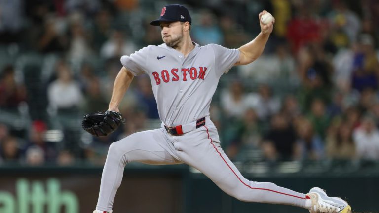 Boston Red Sox pitcher Chris Murphy throws to an Athletics batter during the ninth inning of a baseball game Tuesday, Sept. 9, 2025, in West Sacramento, Calif. (AP Photo/Scott Marshall)