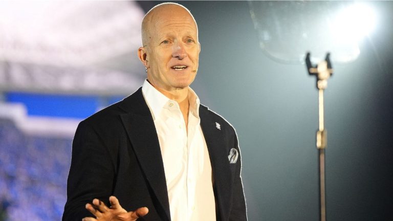 Birmingham City co-owner and chairman Tom Wagner speaks during the unveiling of Birmingham City Football Club's new stadium plans in Birmingham, England, Thursday, Nov. 20, 2025. (Jacob King/AP)