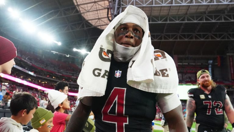 Arizona Cardinals wide receiver Greg Dortch walks off the field after an NFL football game against the San Francisco 49ers in Glendale, Ariz., Sunday, Nov. 16, 2025. (Ross D. Franklin/AP)