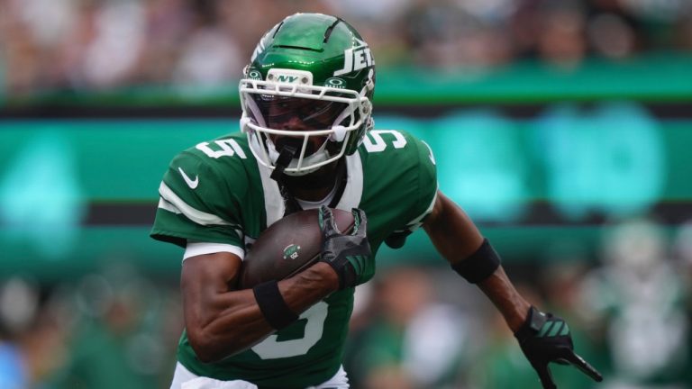 New York Jets' Garrett Wilson plays during an NFL game Sunday, Sept. 7, 2025, in East Rutherford, N.J. (AP/Matt Slocum)