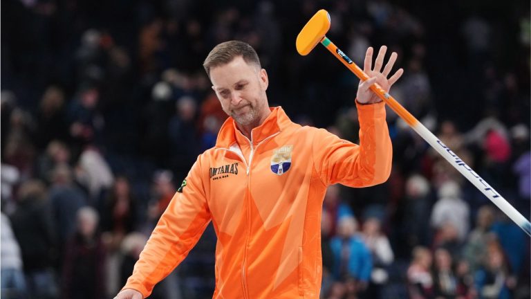 Skip Brad Gushue acknowledges the crowd following a loss to Team Jacobs during Canadian Olympic curling trials action in Halifax on Wednesday, November 26, 2025. (Darren Calabrese/THE CANADIAN PRESS)