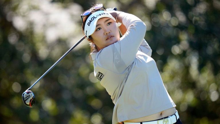 Haeran Ryu, of South Korea, tees off on the fifth hole during the first round of The Annika LPGA golf tournament, Thursday, Nov. 13, 2025, in Belleair, Fla. (Chris O'Meara/AP)