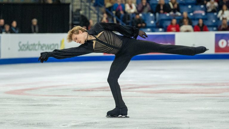 Ilia Malinin of the United States skates in the Men’s free program competition of the 2025 Skate Canada International event in Saskatoon, on Sunday, November 2, 2025. (Liam Richards/CP)