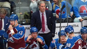 Colorado Avalanche head coach Jared Bednar in the first period of an NHL hockey game Tuesday, Nov. 11, 2025, in Denver. (David Zalubowski/AP)