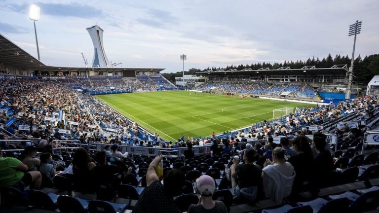Saputo Stadium in Montreal is photographed during a break in play during second-half Canadian Championship quarterfinal soccer action between CF Montreal and Forge FC, on Wednesday, July 9, 2025. (Christopher Katsarov/CP)