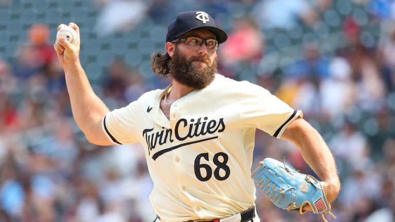 Minnesota Twins relief pitcher Randy Dobnak delivers against the Chicago White Sox during the eighth inning of a baseball game, Sunday, Aug. 4, 2024, in Minneapolis. (Matt Krohn/AP)