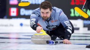 Canada’s Team Matt Dunstone sliding out while taking on USA’s Team John Shuster at the HearingLife Canadian Open on Tuesday Dec. 16, 2025, in Saskatoon, Sask. (Anil Mungal/TCG)