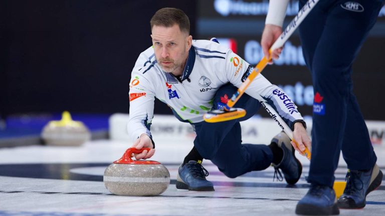 Canada’s Team Brad Gushue slides out while taking on USA’s Team John Shuster at the HearingLife Canadian Open on Wednesday Dec. 17, 2025, in Saskatoon, Sask. (Anil Mungal/TCG)