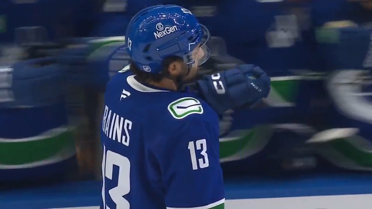 Canucks’ Bains tips home first goal of season vs. Mammoth