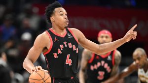Toronto Raptors forward Scottie Barnes (4) in action during the second half of an NBA basketball game against the Washington Wizards, Friday, Dec. 26, 2025, in Washington. (Nick Wass/AP)