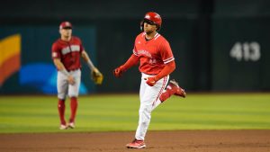Canada's Bo Naylor, right, runs the bases after hitting a solo home run against Mexico during the fourth inning of a World Baseball Classic game in Phoenix, Wednesday, March 15, 2023. (Godofredo A. Vásquez/AP)