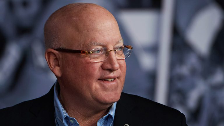 NHL deputy commissioner Bill Daly stands following a press conference in Toronto on Wednesday, April 2, 2025. (Sammy Kogan/CP)