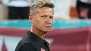 Canada's coach Jesse Marsch before an international friendly match between Romania and Canada at the National Arena stadium in Bucharest, Romania, Friday, Sept. 5, 2025. (Andreea Alexandru/AP)