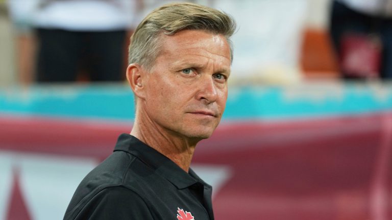 Canada's coach Jesse Marsch before an international friendly match between Romania and Canada at the National Arena stadium in Bucharest, Romania, Friday, Sept. 5, 2025. (Andreea Alexandru/AP)