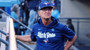 Toronto Blue Jays bench coach Don Mattingly surveys the crowd ahead of first inning Game 4 World Series playoff MLB baseball action against the Los Angeles Dodgers in Los Angeles on Tuesday, Oct. 28, 2025. (Frank Gunn/CP)