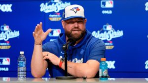 Toronto Blue Jays manager John Schneider speaks to the media prior to Game 6 of baseball's World Series against the Los Angeles Dodgers, Friday, Oct. 31, 2025, in Toronto. (Ashley Landis/AP)