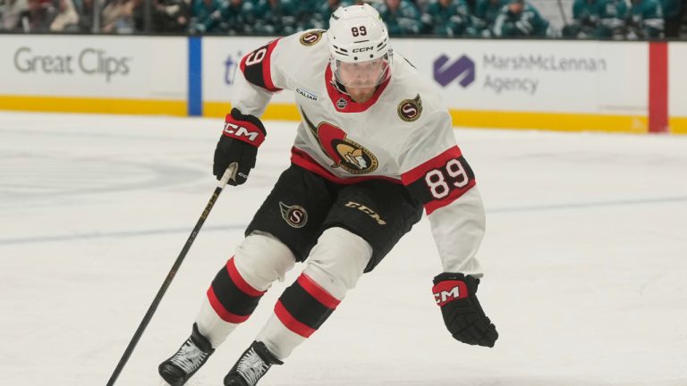 Ottawa Senators centre Lars Eller during an NHL game against the San Jose Sharks in San Jose, Calif., Saturday, Nov. 22, 2025. (Jeff Chiu/AP)
