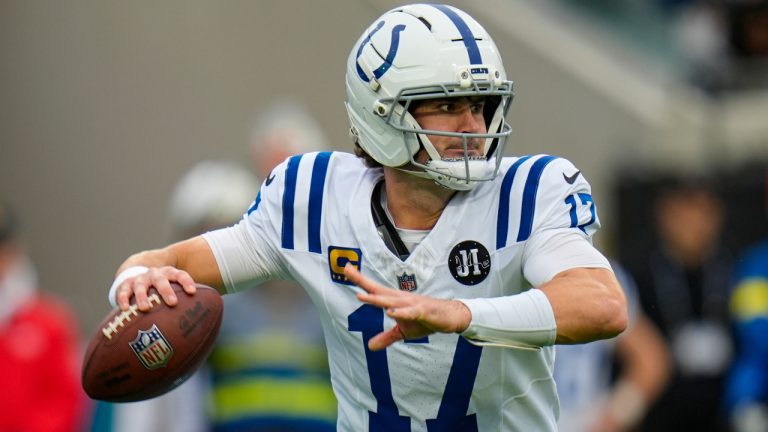 Indianapolis Colts quarterback Daniel Jones (17) throws against the Jacksonville Jaguars during the first half of an NFL game, Sunday, Dec. 7, 2025, in Jacksonville, Fla. (John Raoux/AP)