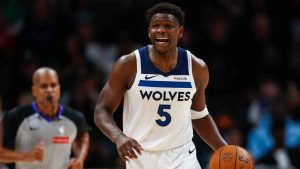 Minnesota Timberwolves guard Anthony Edwards (5) dribbles during the first half of an NBA basketball game against the Atlanta Hawks, Wednesday, Dec. 31, 2025, in Atlanta. (Colin Hubbard/AP)