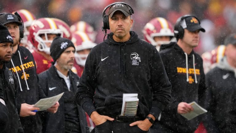 Iowa State head coach Matt Campbell watches from the sideline during the second half of an NCAA college football game against Arizona State, Saturday, Nov. 1, 2025, in Ames, Iowa. (AP/Charlie Neibergall)