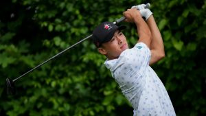 Canadian A.J. Ewart hits his tee shot the 14th hole during round one of the Canadian Open at St. George's Golf and Country Club in Toronto on Thursday, June 9, 2022. (Nathan Denette/CP)