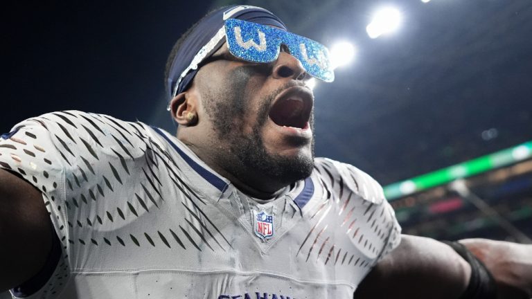 Seattle Seahawks linebacker Derick Hall reacts after an NFL football game against the Los Angeles Rams, Thursday, Dec. 18, 2025, in Seattle. (Lindsey Wasson/AP)